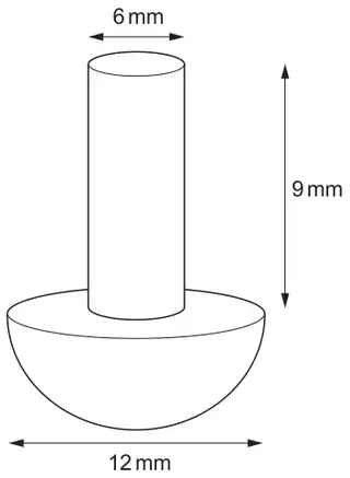 Rivet: a cylinder of diameter 6 mm and length 9 mm standing on the flat face of a hemisphere of diameter 12 mm