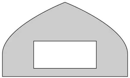 Shaded symmetrical front plate with a curved top rising to a point, vertical sides and a flat base, with a white rectangular hole in the middle