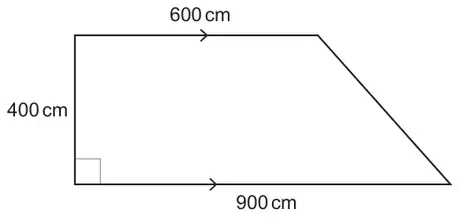 Trapezium: parallel sides 600 cm (top) and 900 cm (bottom), perpendicular height 400 cm on the left with a right angle