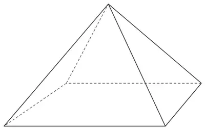 Square-based pyramid with hidden edges dashed