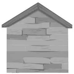 Front view of a mountain hut: a rectangular stone wall with a triangular pitched roof