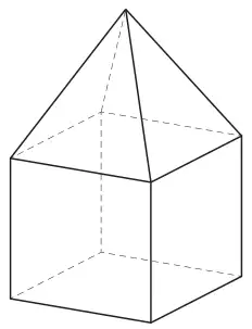 Square-based pyramid sitting on top of a cuboid with the same square face