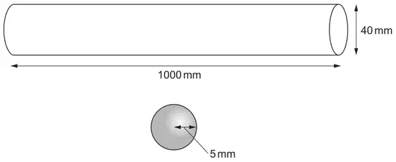 Cylinder of length 1000 mm and diameter 40 mm; sphere of radius 5 mm