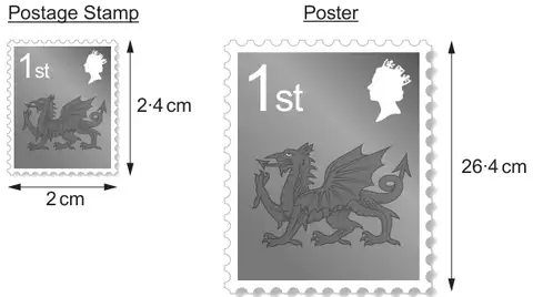 Postage Stamp, width 2 cm and height 2·4 cm, and a similar Poster with height 26·4 cm