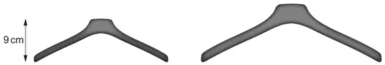 Two mathematically similar plastic hangers; the smaller one has height 9 cm
