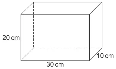Cuboid with edges labelled 20 cm (height), 30 cm (length) and 10 cm (depth)