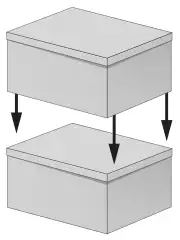 One shoebox being placed on top of an identical shoebox
