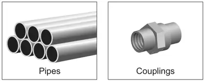 Pictures of a bundle of pipes, labelled Pipes, and a pipe coupling, labelled Couplings