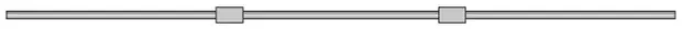 Three pipes in a straight line joined end to end by two couplings