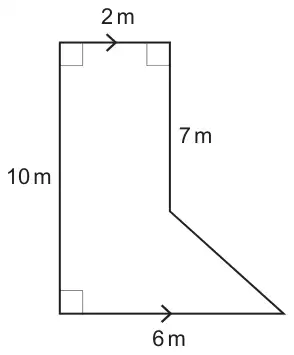 Driveway shape: left side 10 m, top 2 m, right side 7 m going down from the top, then a sloping edge out to the bottom; bottom 6 m. Top and bottom are parallel, with right angles at the top two corners and the bottom left corner