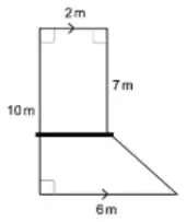 Driveway split by a horizontal line at the bottom of the 7 m side into a rectangle and a trapezium