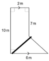 Driveway split by a line from the bottom left corner to the bottom of the 7 m side into a trapezium and a triangle