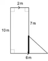 Driveway split by a vertical line down from the 7 m side into a 2 by 10 rectangle, a 2 by 3 rectangle and a triangle