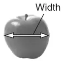An apple with a double-headed arrow across it labelled Width
