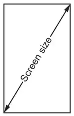 Rectangle with a double-headed arrow along its diagonal labelled Screen size