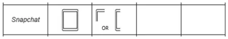 Snapchat row with 1 symbol and a quarter symbol drawn (two possible quarter shapes shown, OR)