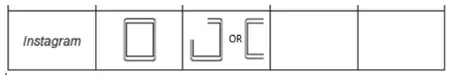 Instagram row with 1 symbol and a three-quarter symbol drawn (two possible shapes shown, OR)