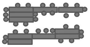 Two examples of mixed arrangements of tables joined in different directions with 18 chairs