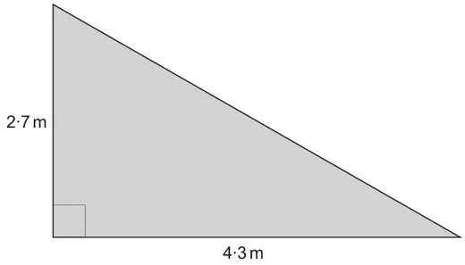 Right-angled triangle with the two shorter sides 2·7 m (vertical) and 4·3 m (horizontal)