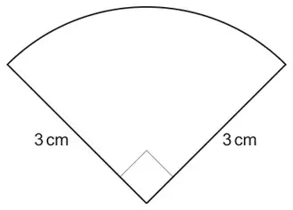 A quarter-circle with two radii of 3 cm and a right angle at the centre