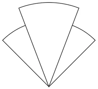 The badge: the 50 degree sector placed centrally in front of the quarter-circle, sharing the same centre point at the bottom, so that parts of the quarter-circle show on each side