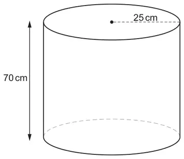 A cylinder of radius 25 cm and height 70 cm