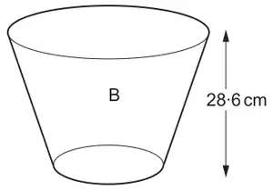 Bucket B: frustum of a cone with height 28·6 cm