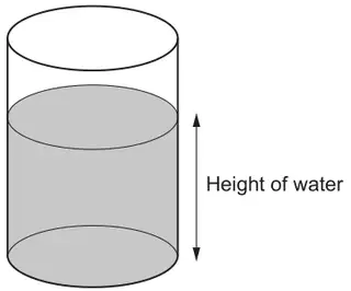 Cylindrical tank partly filled with water, with the height of water marked
