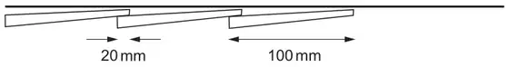Plan view of overlapping boards: each board 100 mm wide, each overlap 20 mm