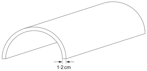 Half-round clay tile: a half-cylinder shell of uniform thickness 1·2 cm