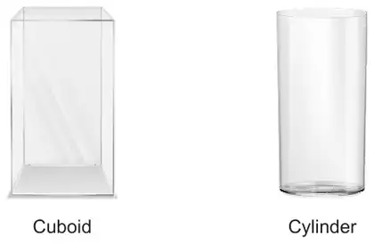 Photographs of two glass vases: a cuboid and a cylinder