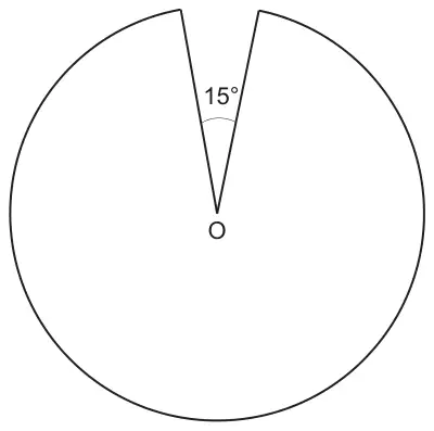 Circle with centre O and a sector of angle 15° cut out