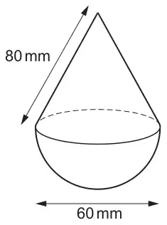 Cone sitting on a hemisphere: slant height of the cone 80 mm, diameter 60 mm
