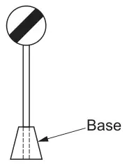A road sign on a pole standing in a base; the base is labelled