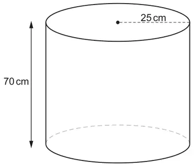 Cylinder with radius 25 cm and height 70 cm