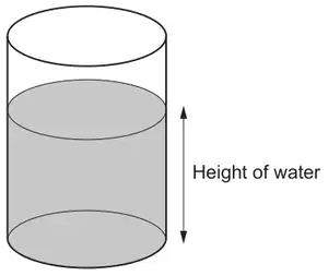 Cylindrical tank partly filled with water, with the height of water marked by a double-headed arrow