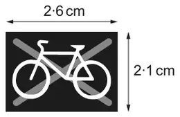 No-cycling sign in the newsletter: a rectangle 2·6 cm wide and 2·1 cm high