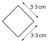 A small square standing on a corner, with two sides marked 3·3 cm