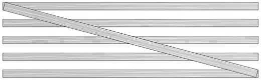 The five horizontal planks with a sixth plank placed diagonally from the top left corner to the bottom right corner