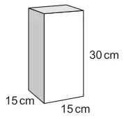 Cuboid box with base 15 cm by 15 cm and height 30 cm