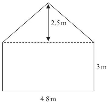 Floor plan: a rectangle 4.8 m by 3 m with a triangle of height 2.5 m on top, the triangle having the 4.8 m side as its base