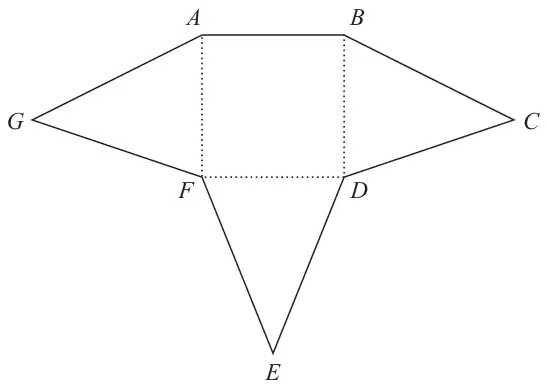 Square ABDF with isosceles triangles BCD, DEF and FGA on three of its sides