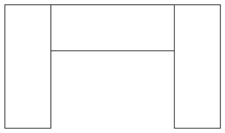 An H-like shape: two upright rectangles with a horizontal rectangle joining their tops between them