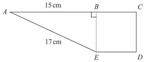 Shape ABCDE: right-angled triangle ABE with the right angle at B, AB = 15 cm and AE = 17 cm, joined along BE to square BCDE