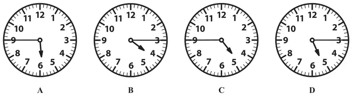 Four clock faces labelled A, B, C and D showing different times