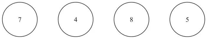 Four discs numbered 7, 4, 8 and 5