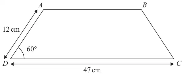 Trapezium ABCD with AB parallel to DC, AD = 12 cm, DC = 47 cm and angle ADC = 60 degrees