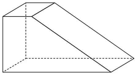 A prism with a right-angled triangular cross section joined to a cuboid, hidden edges dashed