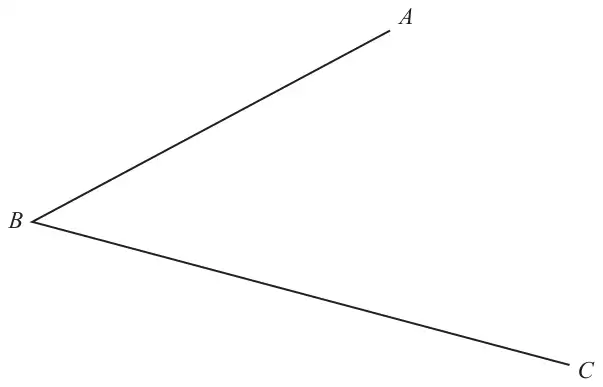 Angle ABC formed by two straight lines meeting at B, with A above to the right and C below to the right
