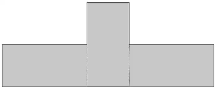 A T-shape upside down: two rectangles placed horizontally, one each side of a third rectangle standing upright, with all three bottoms in line; the upright rectangle sticks up above the other two